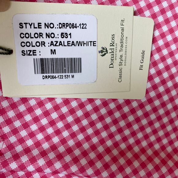 Donald Ross Golf Polo Shirt Men M Pink Azalea Gingham Check Pickleball NWT Gift - Picture 8 of 12